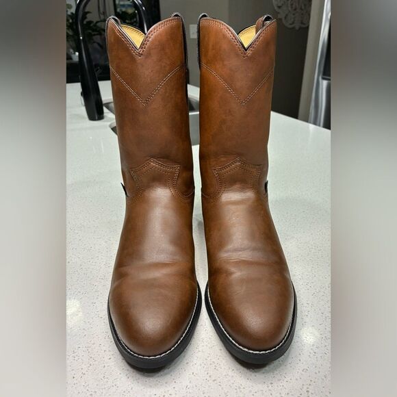 Justin Western Cowboy Boots Brown Leather Men’s 10.5 D Like New - Picture 5 of 8